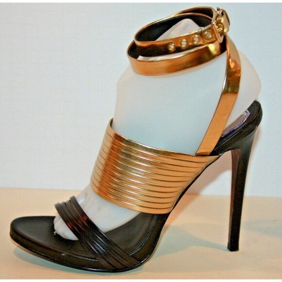 DMSX Donald Pliner Women's 9 Metallic Gold and Black Sammy heels - New - Picture 1 of 7